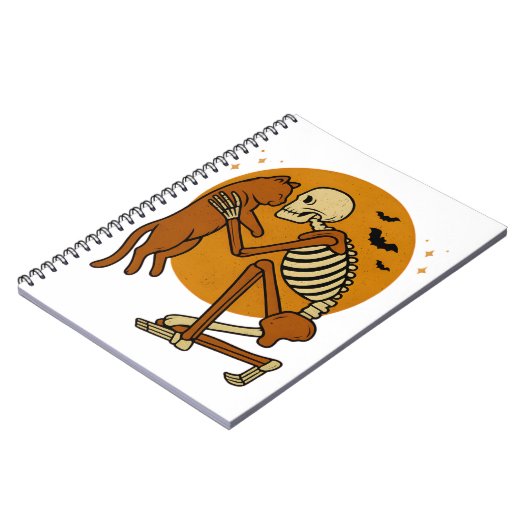 Niedliches Skelett, das Katzen-Gothic-Halloween-De Notizblock (Linke Seite)