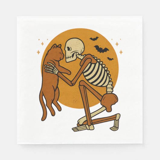 Niedliches Skelett, das Katzen-Gothic-Halloween-De Serviette (Vorderseite)