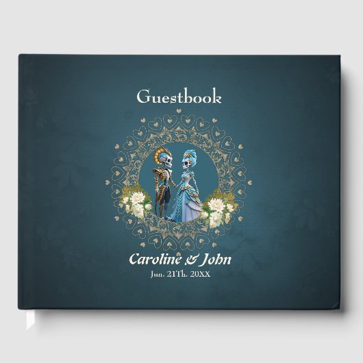 Niedliches Skelett Hochzeitskuppelgotik Gästebuch (Vorderseite)