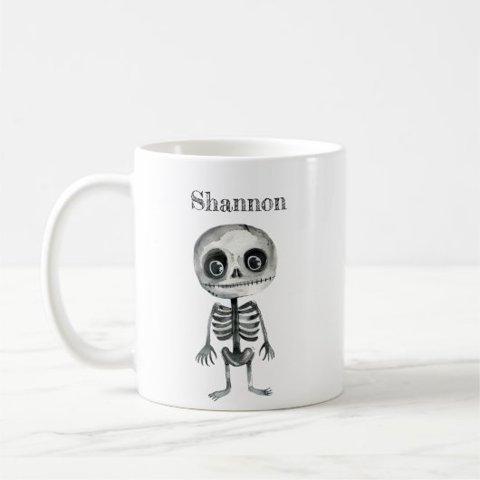 Niedliches Skelett Personalisierte Halloween-Tasse Kaffeetasse (Links)
