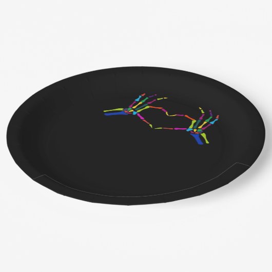 Niedliches Skelett signiert farbenfrohe Halloween  Pappteller (Schrägansicht)