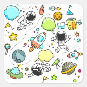 Niedliches Sketch Space Astronomie Astronautenmust Quadratischer Aufkleber
