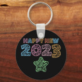 Niedliches Sketchy Happy New Year 2023 Schlüsselanhänger (Vorderseite)