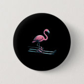 Niedliches Skifahren Flamingo Design Wintersport Button (Vorderseite)