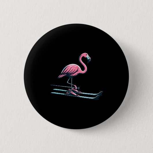 Niedliches Skifahren Flamingo Design Wintersport Button (Vorderseite)