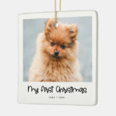Niedliches Skript Animal First Christmas Foto Keramikornament (Links)
