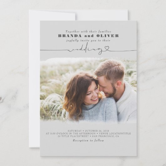 Niedliches Skript Elegantes Foto Overlay Gray Wedd Einladung (Vorderseite)