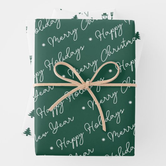 Niedliches Skript für moderne Grüne Schneemannsbau Geschenkpapier Set (Beispiel)