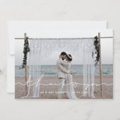 Niedliches Skript Hochzeit Foto Dankeschön Karte (Vorderseite)