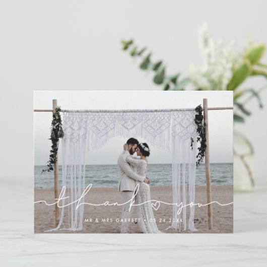 Niedliches Skript Hochzeit Foto Dankeschön Karte (Stehend Vorderseite)