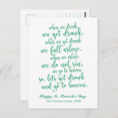 Niedliches Skript Irish Toast St. Patrick's Day Postkarte (Vorne/Hinten)