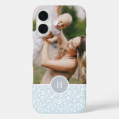 Niedliches Sky Blue Leopard Print Monogram & Foto Case-Mate iPhone Hülle (Rückseite)