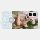 Niedliches Sky Blue Leopard Print Monogram & Foto Case-Mate iPhone Hülle (Rückseite (Horizontal))