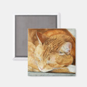 Niedliches Sleepy Cat Watercolor Square Magnet (Vorderseite/Rückseite)