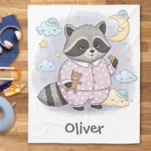 Niedliches Sleepy Raccoon mit Pajamas Fleecedecke