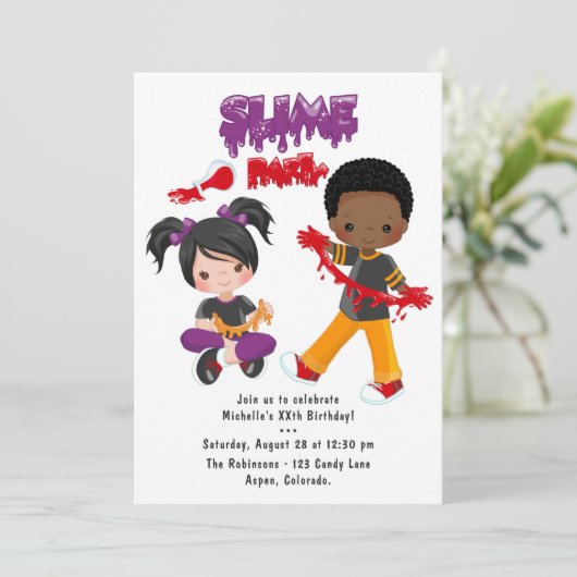 Niedliches Slime Party Geburtstag Einladung (Stehend Vorderseite)