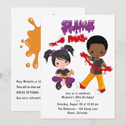 Niedliches Slime Party Geburtstag Einladung (Vorne/Hinten)