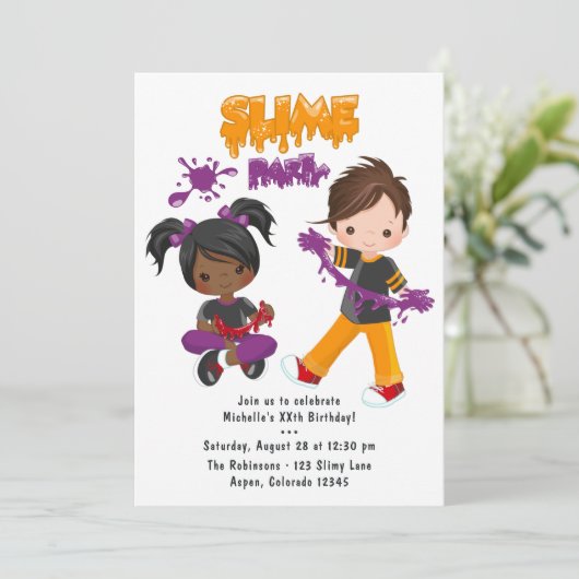 Niedliches Slime Party Geburtstag Einladung (Stehend Vorderseite)