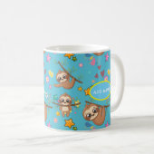 Niedliches Sloth Blue Muster | Vorlage hinzufügen Kaffeetasse (VorderseiteRechts)