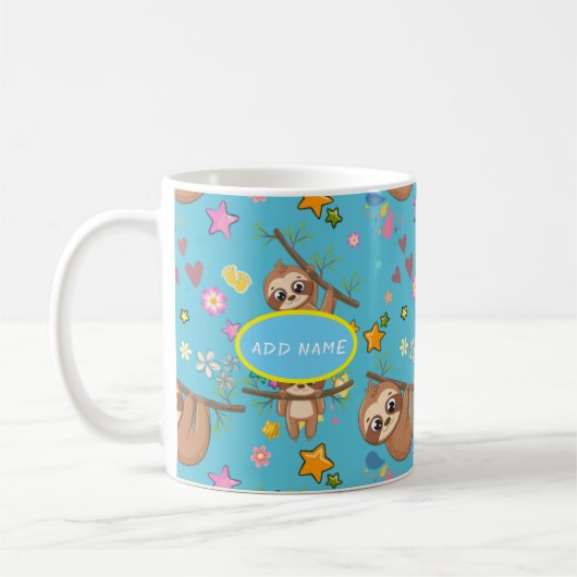 Niedliches Sloth Blue Muster | Vorlage hinzufügen Kaffeetasse (Links)