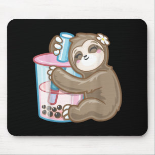 Niedliches Sloth Boba Bubble Milk Tee Kawaii Girl  Mousepad