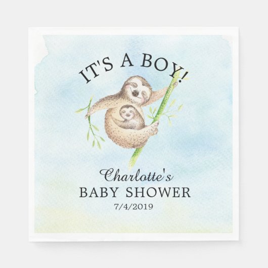 Niedliches Sloth Boy Babyduschpapier Napkins Serviette (Vorderseite)