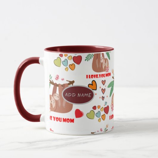 Niedliches Sloth Brown Muster I Liebe Ihr Mama Her Tasse (Links)