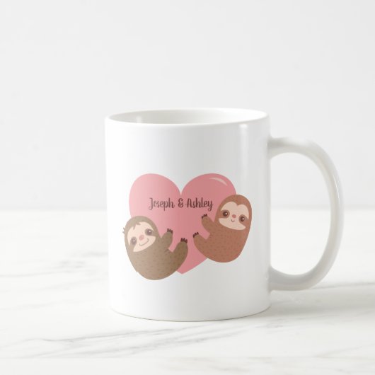 Niedliches Sloth Couple Hugging Herz, Personalisie Kaffeetasse (Rechts)