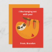 Niedliches Sloth Kids Valentinstag Mitteilungskarte (Vorne/Hinten)