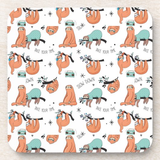 Niedliches Sloth-Muster Getränkeuntersetzer (Vorderseite)