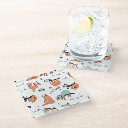 Niedliches Sloth-Muster Glasuntersetzer (Schrägansicht)