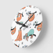 Niedliches Sloth-Muster Runde Wanduhr (Winkel)