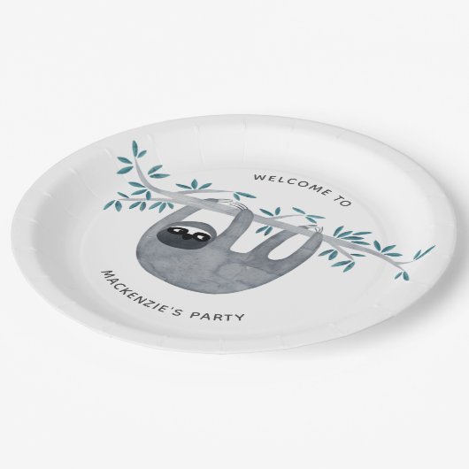 Niedliches Sloth-Party Pappteller (Schrägansicht)