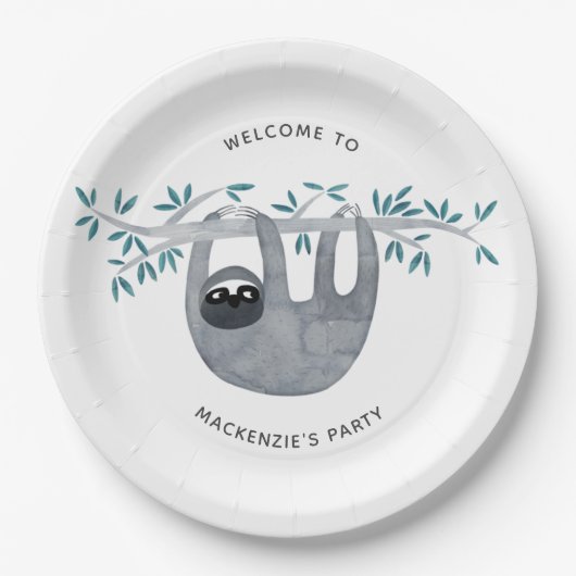 Niedliches Sloth-Party Pappteller (Vorderseite)