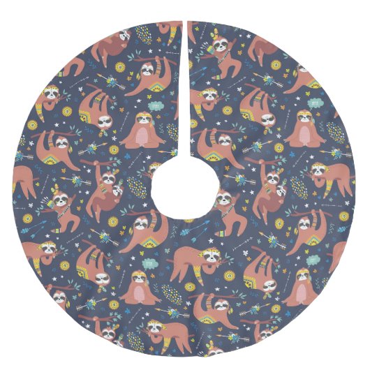 Niedliches Sloth Pattern Polyester Tree Skirt Weihnachtsbaumdecke (Vorderseite)
