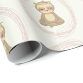 Niedliches Sloth Pink Zen Yoga Lotus Zeichnend Mus Geschenkpapier (Rolleneckpunkt)