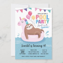 Niedliches Sloth Pool Party Geburtstag Einladung