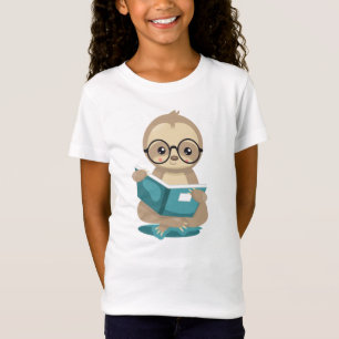 Niedliches Sloth Reader School Buch Lover mit Bril T-Shirt