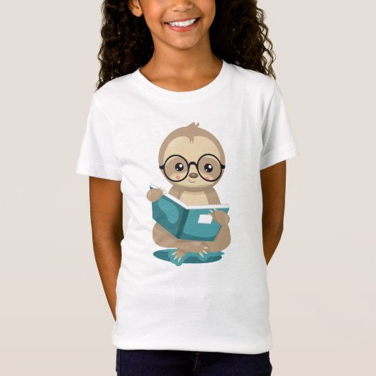 Niedliches Sloth Reader Schulbuch mit Brille T-Shirt (Vorderseite)