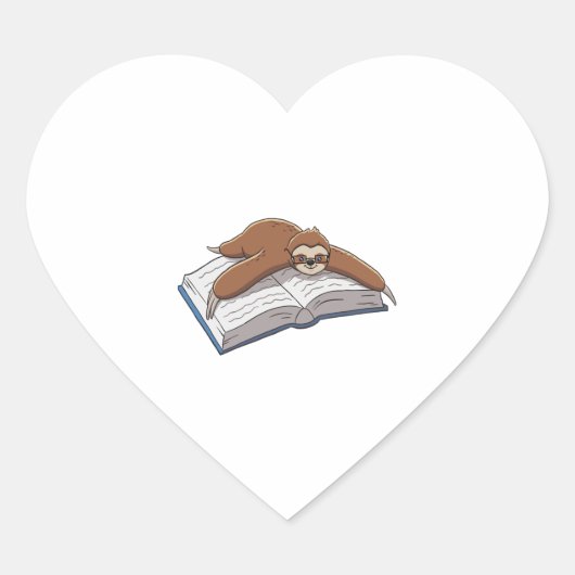 Niedliches Sloth Reading Book Herz-Aufkleber (Vorderseite)