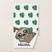 Niedliches Sloth Safari Cartoon Dschungelnacht Mus Badhandtuch Set (Handtuch)