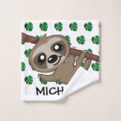 Niedliches Sloth Safari Cartoon Dschungelnacht Mus Badhandtuch Set (Waschlappen)