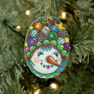 NIEDLICHES SNOWGIRN IN DER CHRISTMAS PARTY HAT, FA KERAMIK ORNAMENT