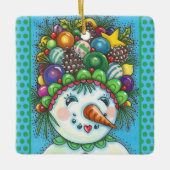 NIEDLICHES SNOWGIRN IN DER CHRISTMAS PARTY HAT, FA KERAMIKORNAMENT (Vorderseite)