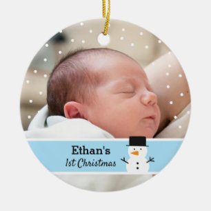 Niedliches Snowman Baby's First Christmas Foto Keramik Ornament