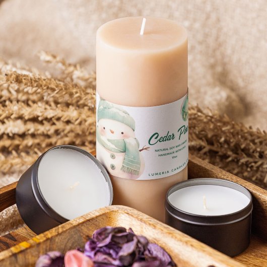 Niedliches Snowman Cedar Pine Candle Design Rechteckiger Aufkleber