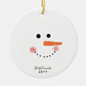 Niedliches Snowman Face Script Personalisiertes Ja Keramik Ornament (Vorne)
