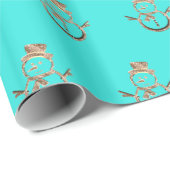 Niedliches Snowman-Muster Türkisch und Gold Weihna Geschenkpapier (Rolleneckpunkt)