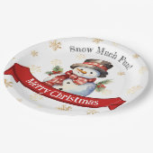 Niedliches Snowman Red & Gold Party Pappteller (Schrägansicht)