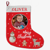 Niedliches Snowman Reindeer Gingerbrot Snowflake F Großer Weihnachtsstrumpf (Vorderseite)